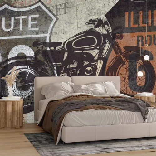 Papier peint  Moto sur le mur avec des panneaux de Californie