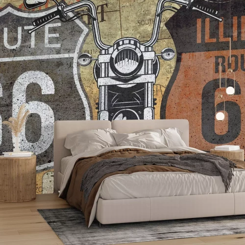 Papier peint  Motif Route 66 avec moto