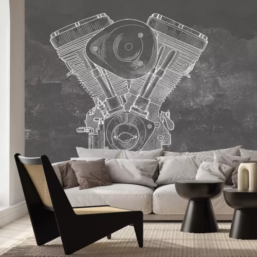 Papier peint  Moteur de moto dessiné à la main