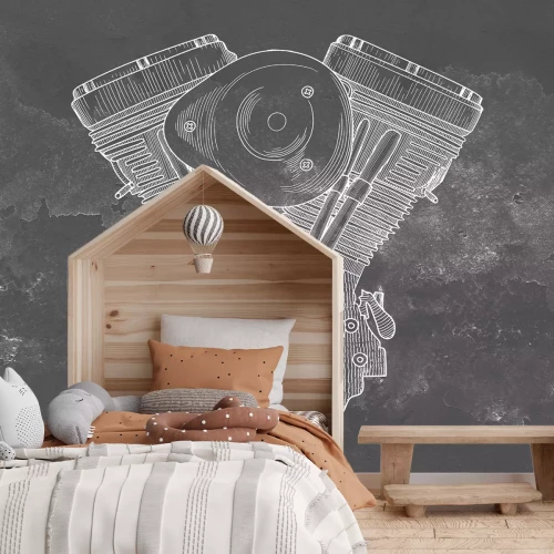 Papier peint  Moteur de moto dessiné à la main