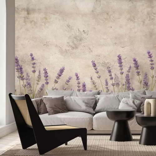 Papier peint  Lavande sur béton beige