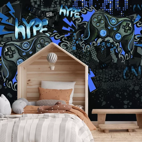 Papier peint  Graffiti jeunesse avec des manettes de jeux