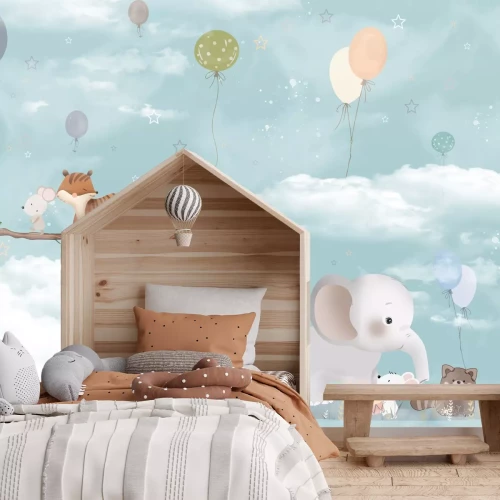 Papier peint  Animaux dans les nuages avec des ballons