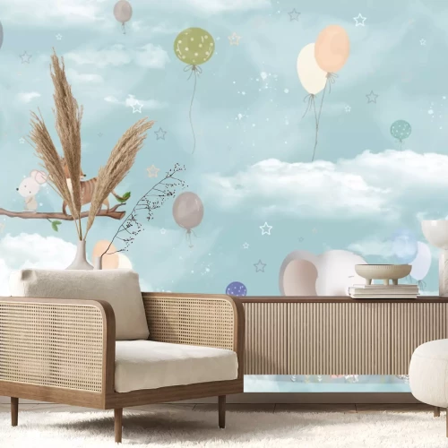 Papier peint  Animaux dans les nuages avec des ballons
