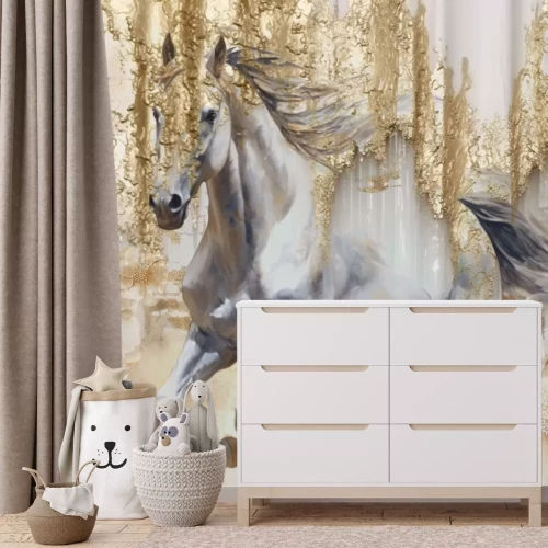 Papier peint  Cheval au galop avec imitation d’or