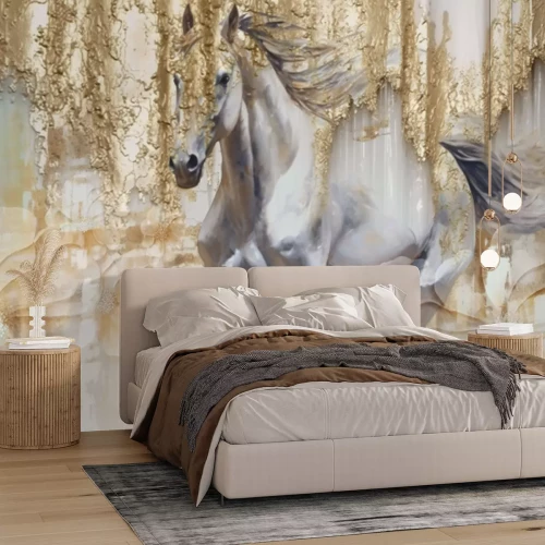 Papier peint  Cheval au galop avec imitation d’or