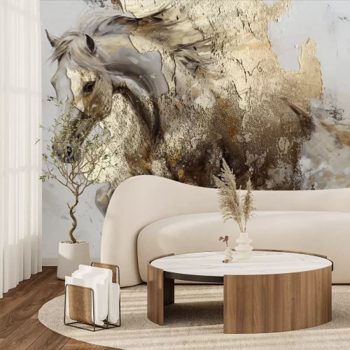 Papier peint  Cheval abstrait avec imitation d’or