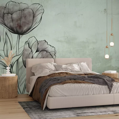 Papier peint  Fleurs de tulipes peintes sur un mur