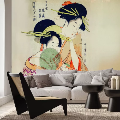 Papier peint  Femmes japonaises en kimonos avec éventails