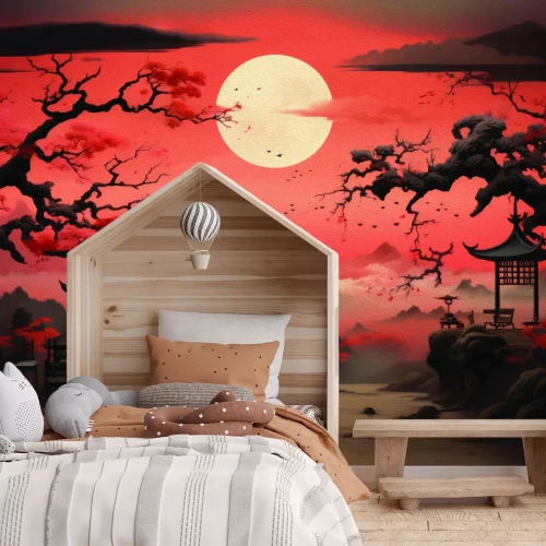 Papier peint  Paysage japonais au coucher du soleil