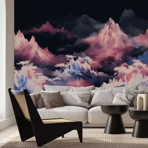 Papier peint  Panorama des montagnes asiatiques dans le brouillard