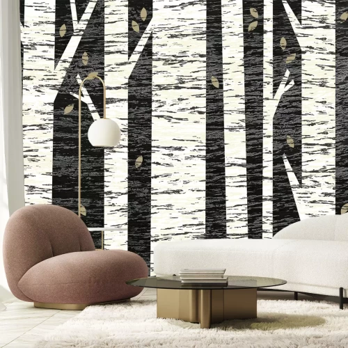 Papier peint  Forêt de bouleaux sur fond noir