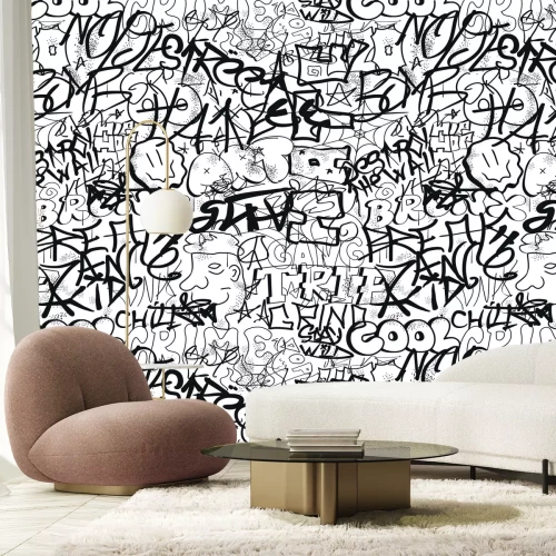 Papier peint  Motif de lettres graffiti noires style jeunesse