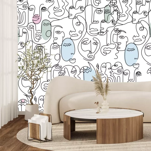 Papier peint  Motif de visage dessiné d'une seule ligne dans un style élégant