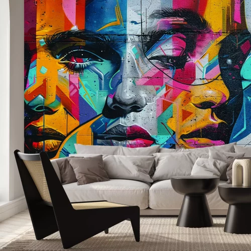 Papier peint  Fresque murale avec art urbain et visage de femme