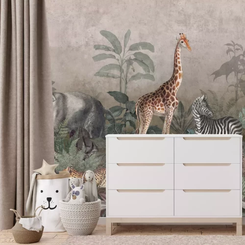 Papier peint  Animaux sauvages de safari parmi les plantes tropicales dans la jungle