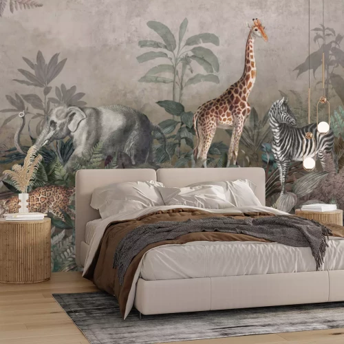 Papier peint  Animaux sauvages de safari parmi les plantes tropicales dans la jungle