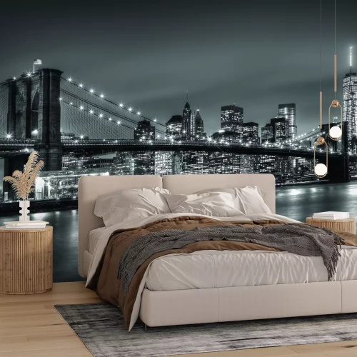 Papier peint  Photo en noir et blanc du pont de Brooklyn la nuit