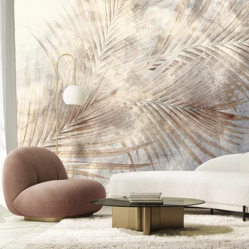 Papier peint  Feuilles de palmier délicates sur béton