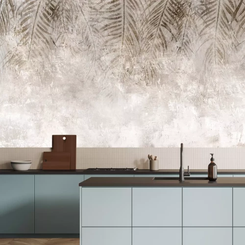 Papier peint  Feuilles de palmier brunes sur fond en béton style loft