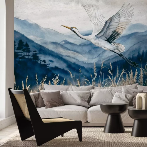 Papier peint  Paysage de montagne avec un oiseau en style aquarelle