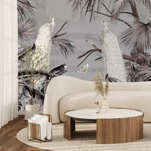 Papier peint  Paons dans un paysage tropical