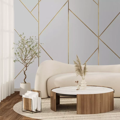 Papier peint  Motif géométrique avec des lignes dorées