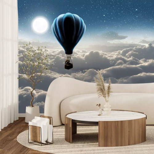 Papier peint  Éléphant dans une montgolfière flottant au-dessus des nuages