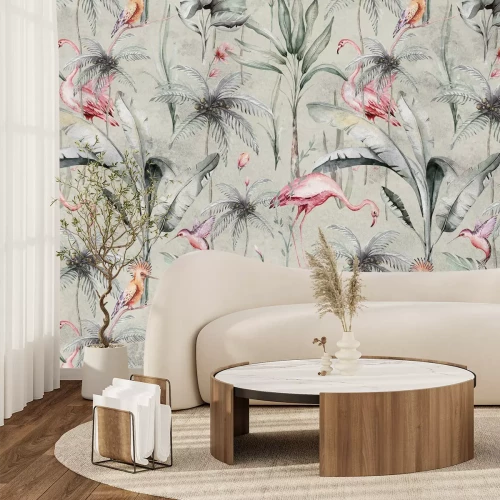 Papier peint  Oiseaux exotiques parmi les plantes tropicales