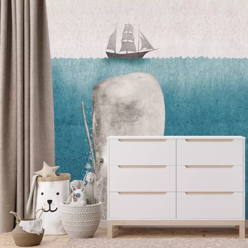Papier peint  Paysage marin de la baleine et de l'aquarelle