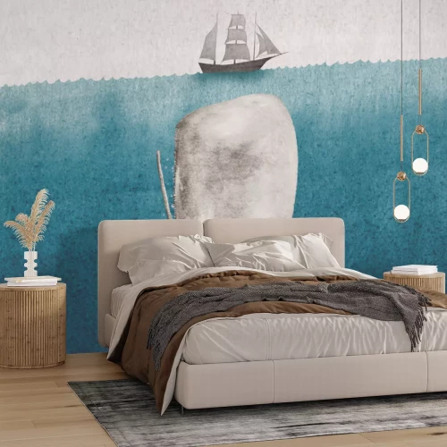 Papier peint  Paysage marin de la baleine et de l'aquarelle