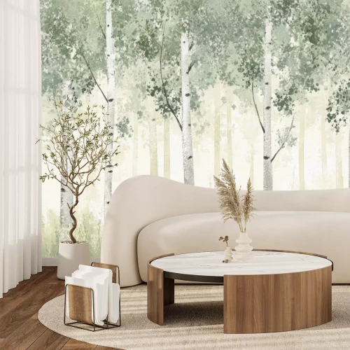 Papier peint  Paysage pittoresque avec un bosquet de bouleaux