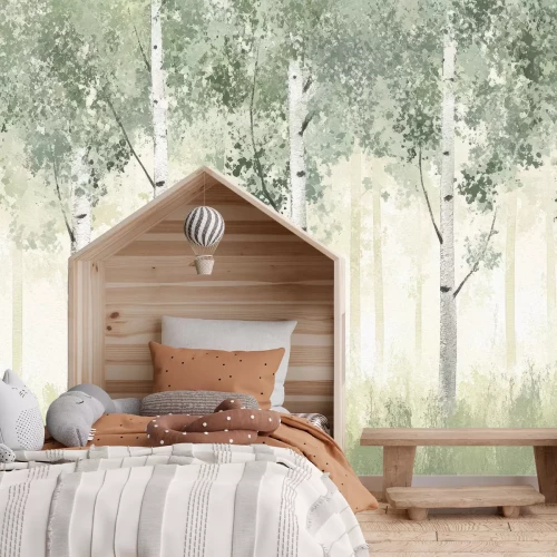 Papier peint  Paysage pittoresque avec un bosquet de bouleaux