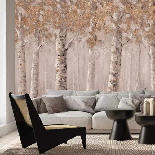 Papier peint  Forêt de bouleaux dans un paysage pittoresque