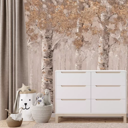 Papier peint  Forêt de bouleaux dans un paysage pittoresque