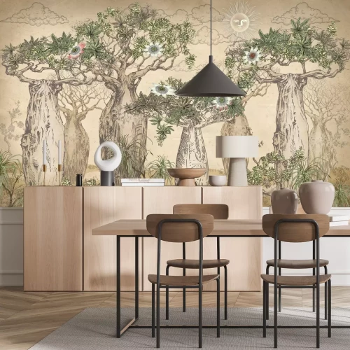 Papier peint  Paysage atmosphérique avec baobab vintage