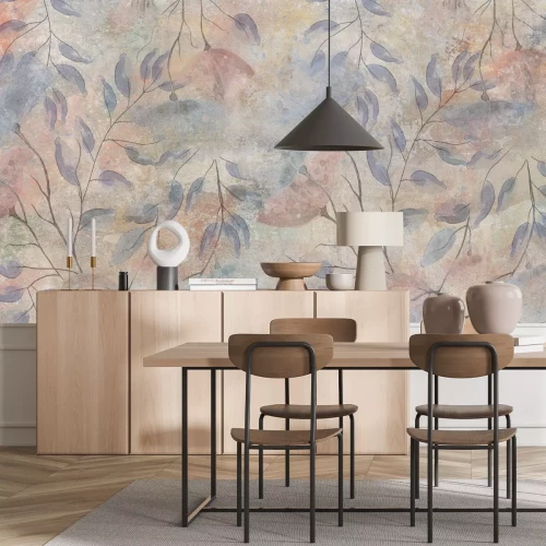 Papier peint  Motif botanique avec des coquelicots et des feuilles