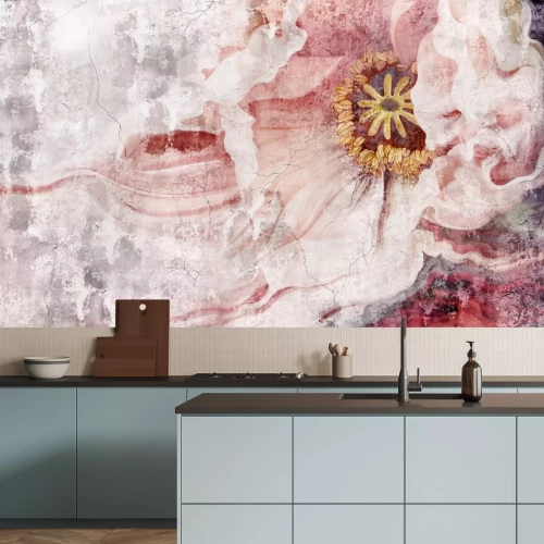 Papier peint  Fleur en style peinture sur fond de béton