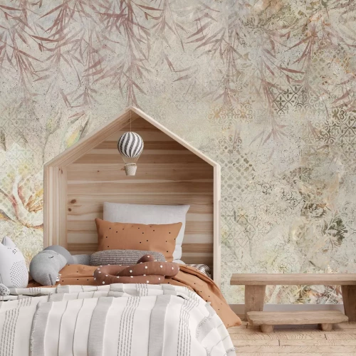 Papier peint  Fleurs et feuilles en style botanique avec ornements