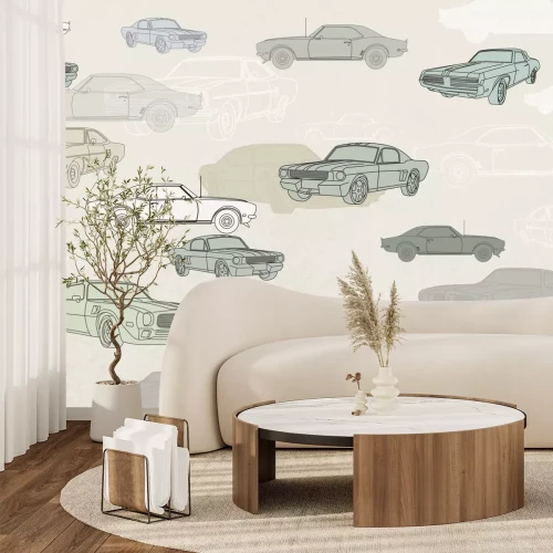 Papier peint  Voitures vintage dans des tons de vert