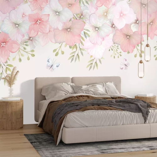 Papier peint  Petite ville féerique avec chatons, ballons et cerfs-volants dans le ciel