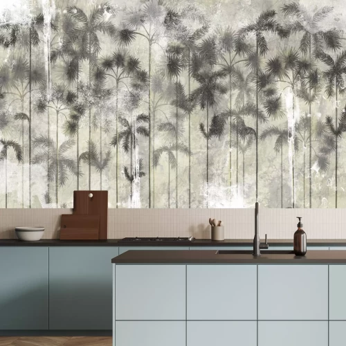 Papier peint  Motif végétal avec bambou sur fond en béton style grunge