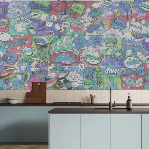 Papier peint  Bulles de bande dessinée colorées avec textes design jeunesse