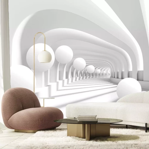 Papier peint  Sphères tridimensionnelles dans un tunnel futuriste