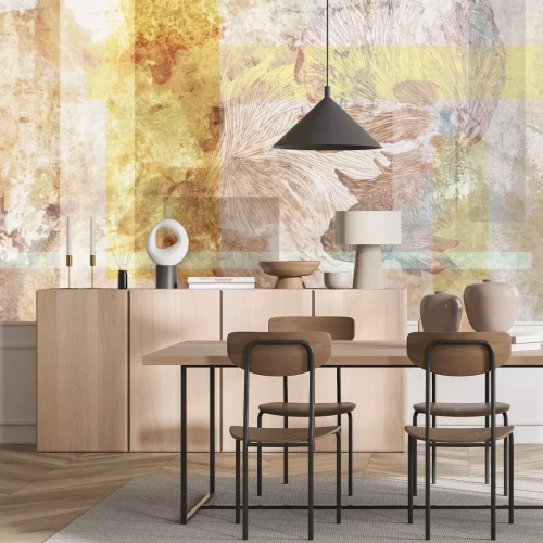 Papier peint  Formes géométriques et poissons sur fond texturé aquarelle motif artistique