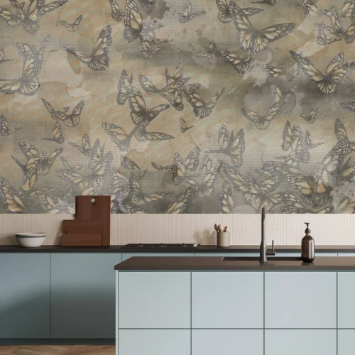 Papier peint  Papillons sur un fond de style aquarelle avec une texture délicate