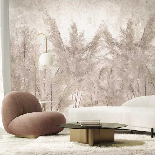 Papier peint  Herbes ornementales dans des tons beiges, motif élégant inspiré par la nature