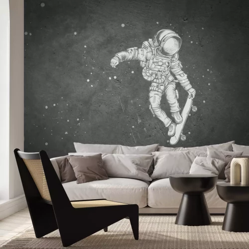 Papier peint  Scène cosmique avec un astronaute sur une planche, ciel nocturne abstrait avec effet béton