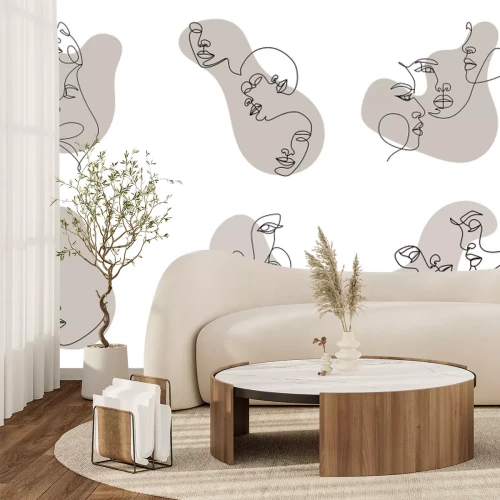 Papier peint  Illustration moderne de visages abstraits en style line art