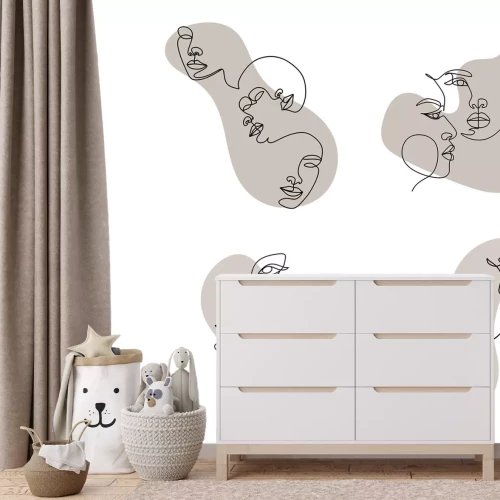 Papier peint  Illustration moderne de visages abstraits en style line art